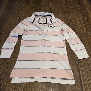 Abercrombie & Fitch Polo Shirt Collared Pink White Blue Stripes Vintage Preppy L